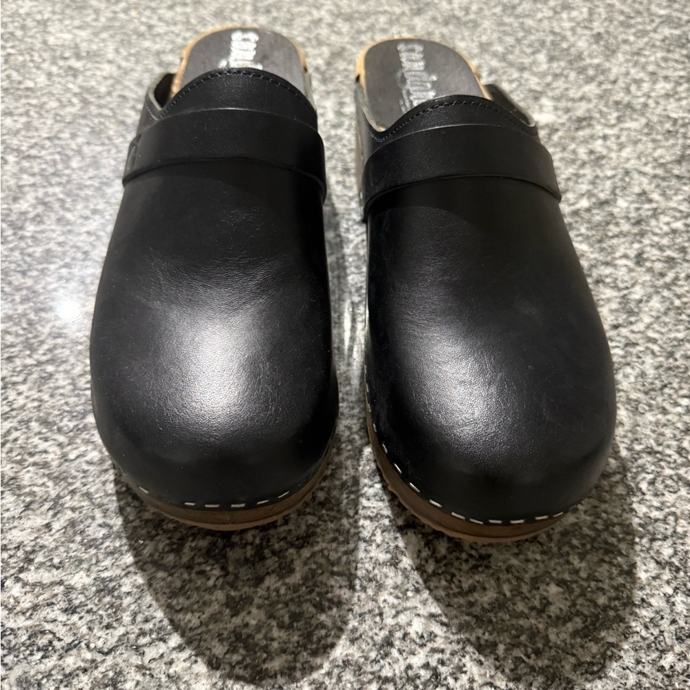 Black Leather Clogs